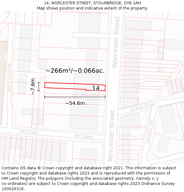 14, WORCESTER STREET, STOURBRIDGE, DY8 1AN: Plot and title map