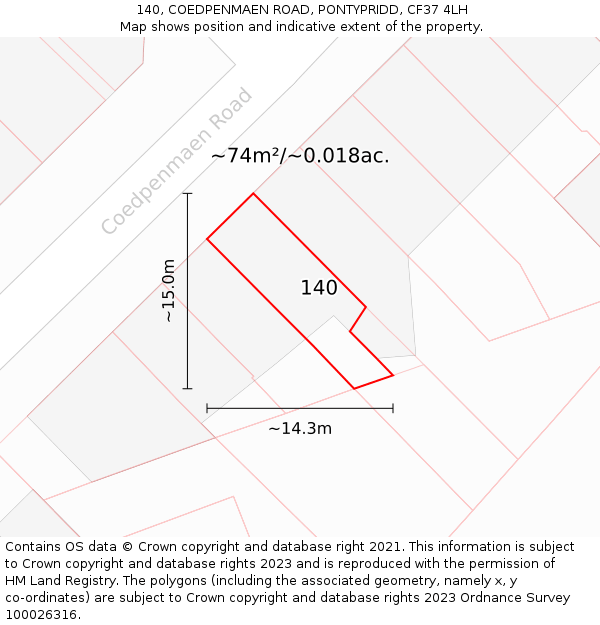 140, COEDPENMAEN ROAD, PONTYPRIDD, CF37 4LH: Plot and title map
