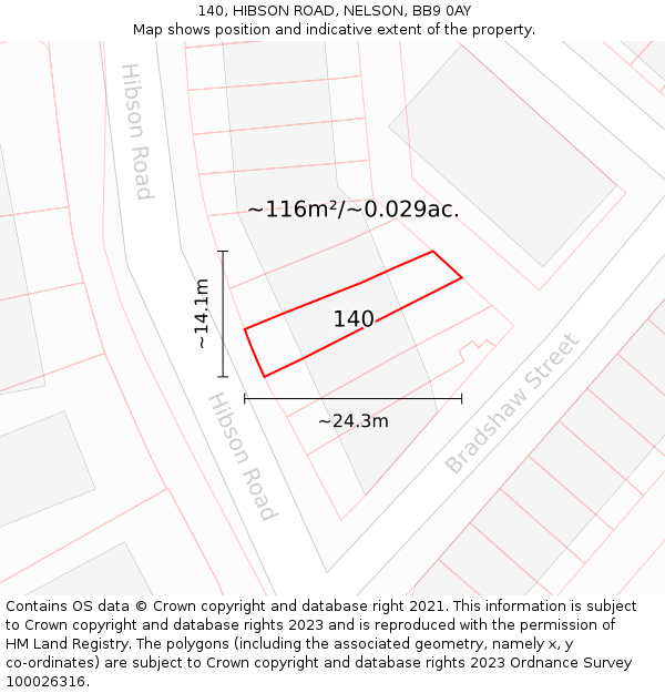 140, HIBSON ROAD, NELSON, BB9 0AY: Plot and title map