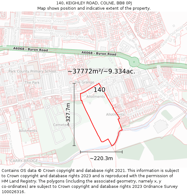 140, KEIGHLEY ROAD, COLNE, BB8 0PJ: Plot and title map