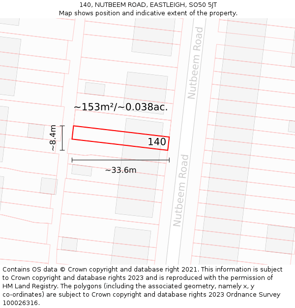 140, NUTBEEM ROAD, EASTLEIGH, SO50 5JT: Plot and title map