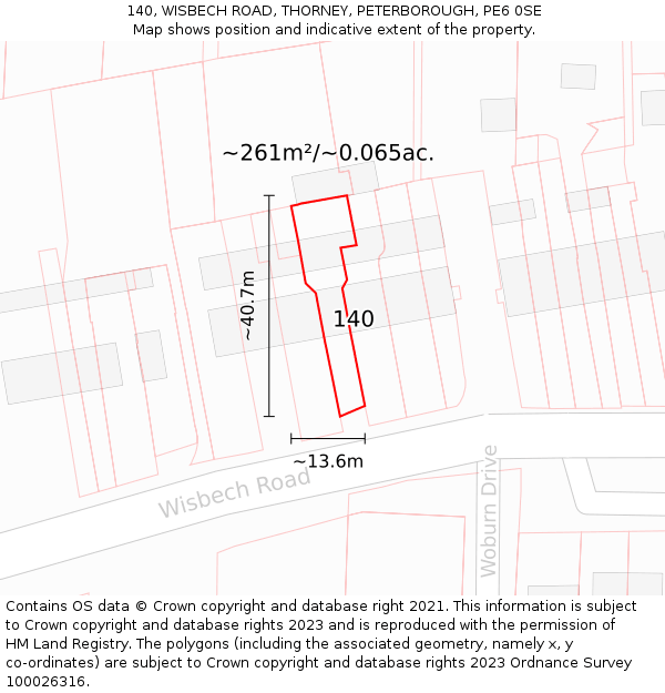 140, WISBECH ROAD, THORNEY, PETERBOROUGH, PE6 0SE: Plot and title map