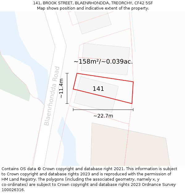 141, BROOK STREET, BLAENRHONDDA, TREORCHY, CF42 5SF: Plot and title map