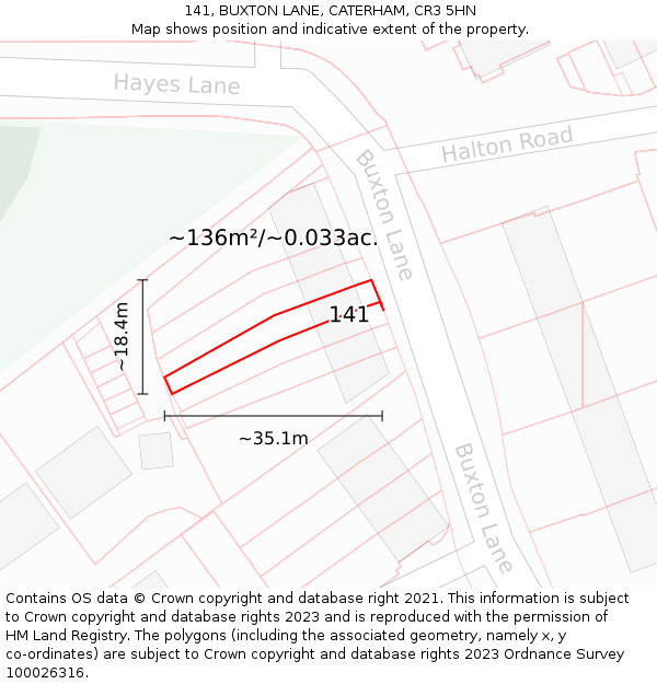 141, BUXTON LANE, CATERHAM, CR3 5HN: Plot and title map