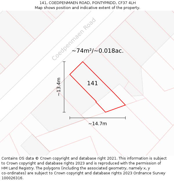 141, COEDPENMAEN ROAD, PONTYPRIDD, CF37 4LH: Plot and title map