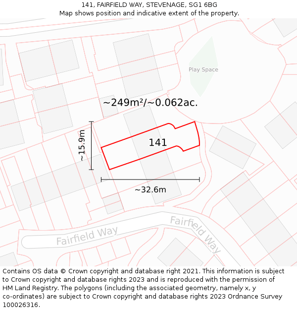 141, FAIRFIELD WAY, STEVENAGE, SG1 6BG: Plot and title map