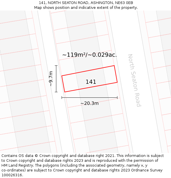 141, NORTH SEATON ROAD, ASHINGTON, NE63 0EB: Plot and title map