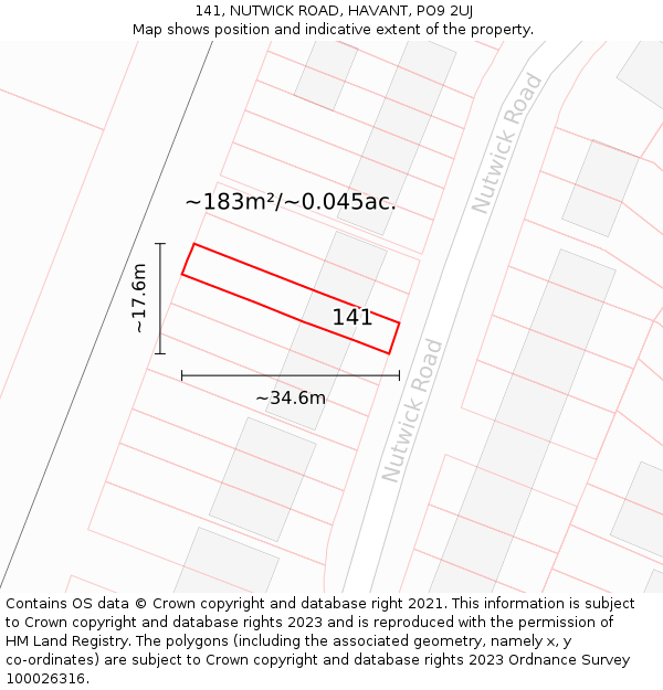 141, NUTWICK ROAD, HAVANT, PO9 2UJ: Plot and title map