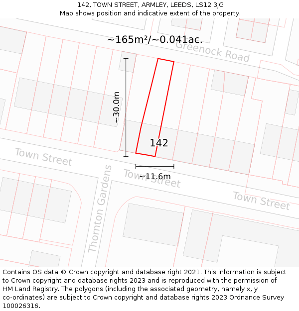 142, TOWN STREET, ARMLEY, LEEDS, LS12 3JG: Plot and title map