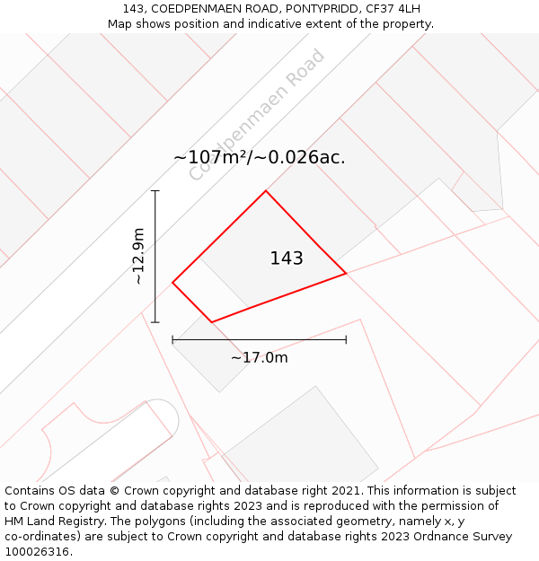 143, COEDPENMAEN ROAD, PONTYPRIDD, CF37 4LH: Plot and title map