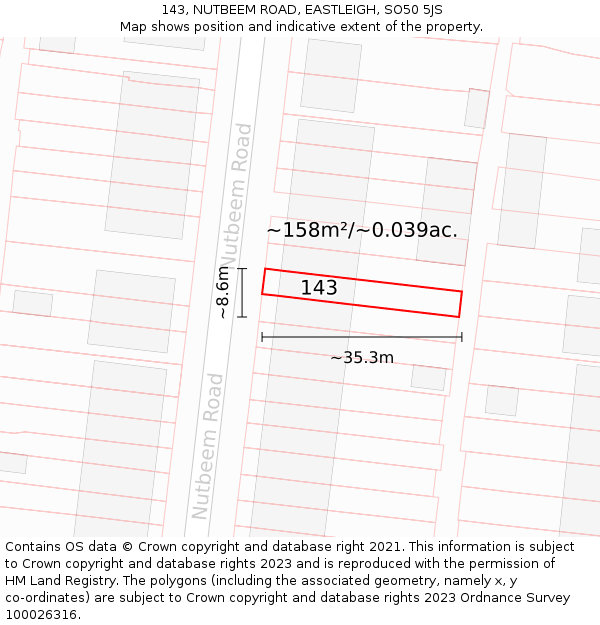 143, NUTBEEM ROAD, EASTLEIGH, SO50 5JS: Plot and title map