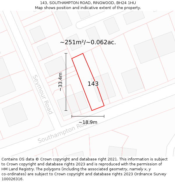 143, SOUTHAMPTON ROAD, RINGWOOD, BH24 1HU: Plot and title map