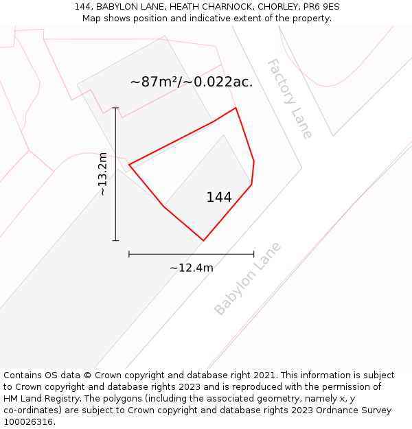 144, BABYLON LANE, HEATH CHARNOCK, CHORLEY, PR6 9ES: Plot and title map
