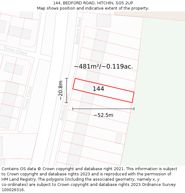 144, BEDFORD ROAD, HITCHIN, SG5 2UP: Plot and title map