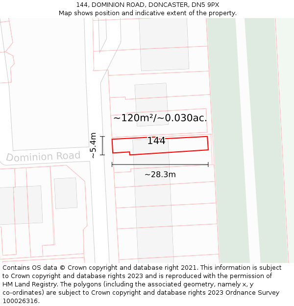 144, DOMINION ROAD, DONCASTER, DN5 9PX: Plot and title map