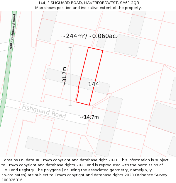 144, FISHGUARD ROAD, HAVERFORDWEST, SA61 2QB: Plot and title map