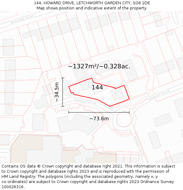 144, HOWARD DRIVE, LETCHWORTH GARDEN CITY, SG6 2DE: Plot and title map