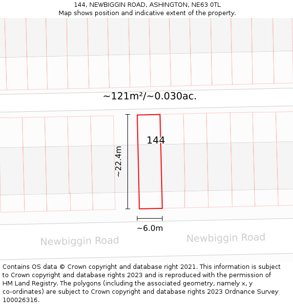 144, NEWBIGGIN ROAD, ASHINGTON, NE63 0TL: Plot and title map