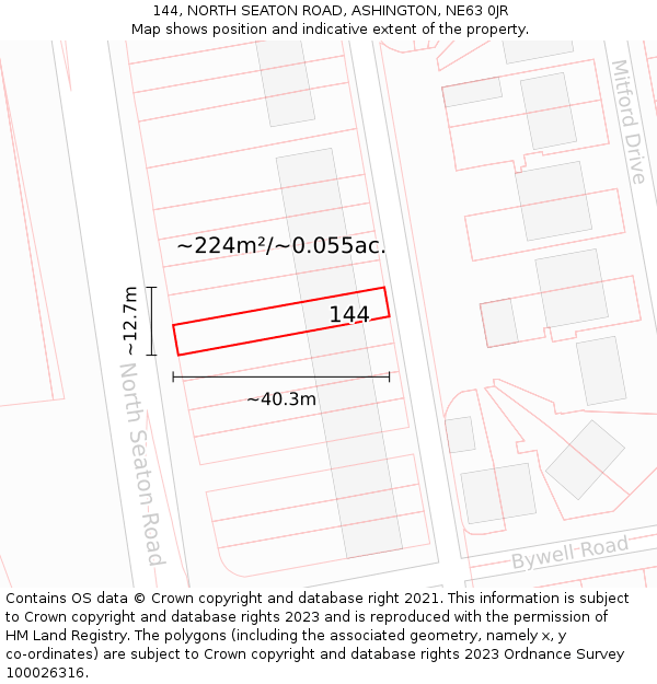144, NORTH SEATON ROAD, ASHINGTON, NE63 0JR: Plot and title map