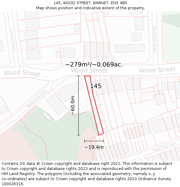 145, WOOD STREET, BARNET, EN5 4BX: Plot and title map