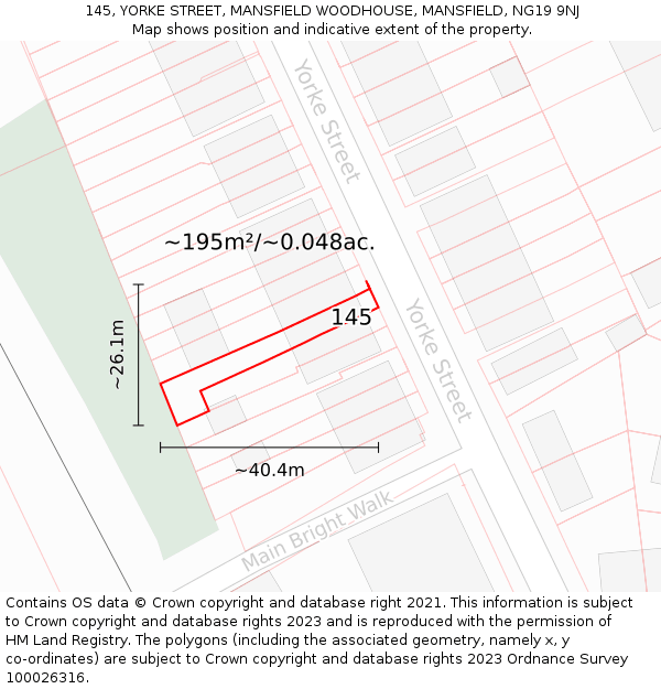 145, YORKE STREET, MANSFIELD WOODHOUSE, MANSFIELD, NG19 9NJ: Plot and title map