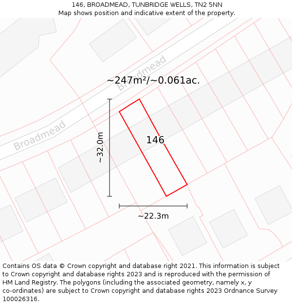 146, BROADMEAD, TUNBRIDGE WELLS, TN2 5NN: Plot and title map