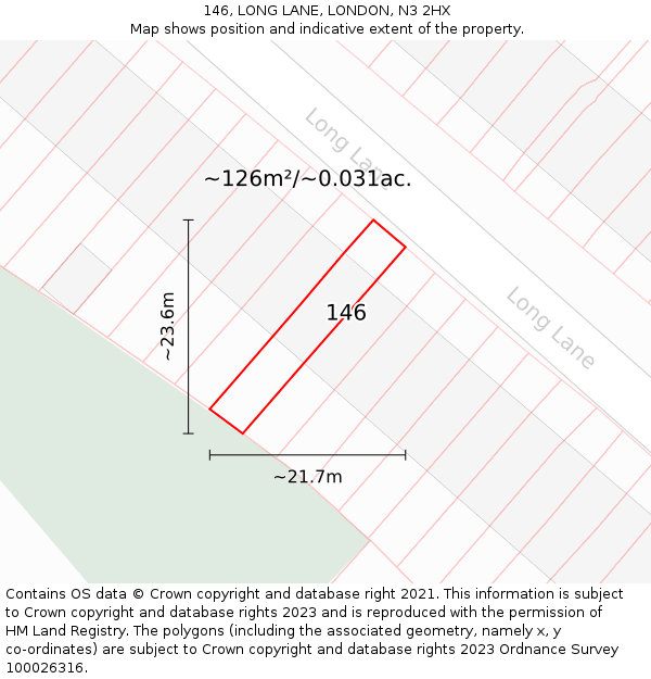 146, LONG LANE, LONDON, N3 2HX: Plot and title map