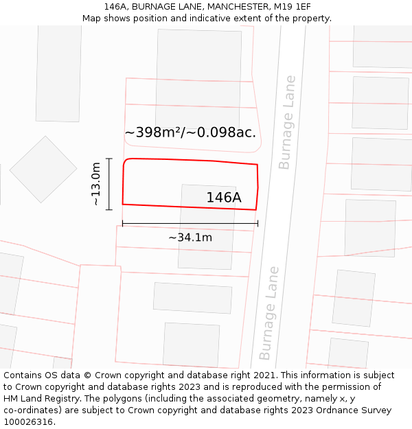 146A, BURNAGE LANE, MANCHESTER, M19 1EF: Plot and title map