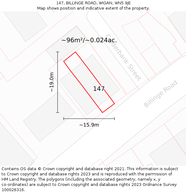 147, BILLINGE ROAD, WIGAN, WN5 9JE: Plot and title map