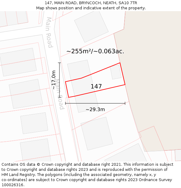147, MAIN ROAD, BRYNCOCH, NEATH, SA10 7TR: Plot and title map