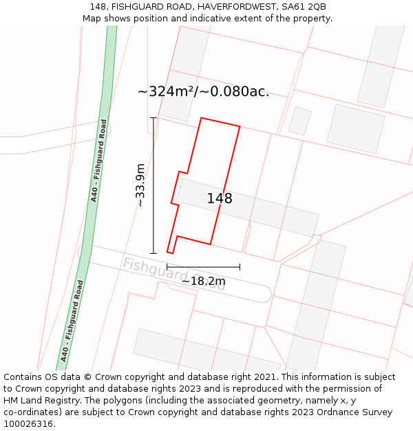 148, FISHGUARD ROAD, HAVERFORDWEST, SA61 2QB: Plot and title map