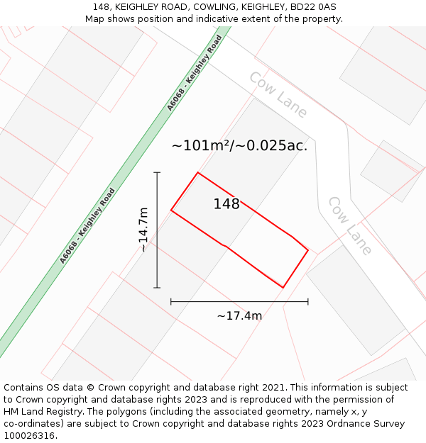 148, KEIGHLEY ROAD, COWLING, KEIGHLEY, BD22 0AS: Plot and title map
