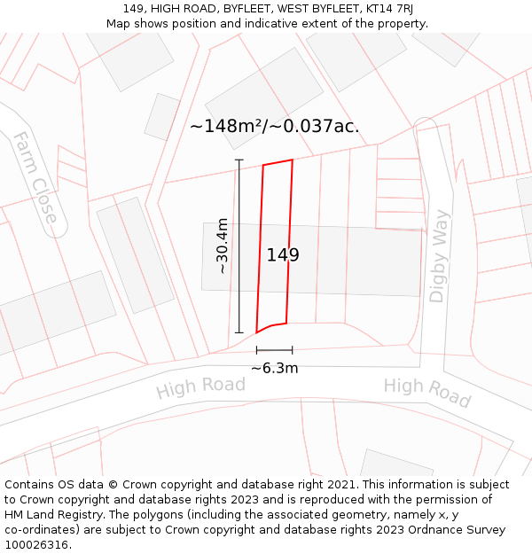 149, HIGH ROAD, BYFLEET, WEST BYFLEET, KT14 7RJ: Plot and title map