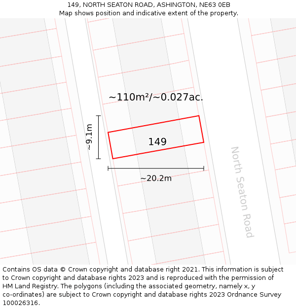 149, NORTH SEATON ROAD, ASHINGTON, NE63 0EB: Plot and title map
