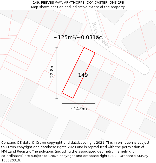 149, REEVES WAY, ARMTHORPE, DONCASTER, DN3 2FB: Plot and title map