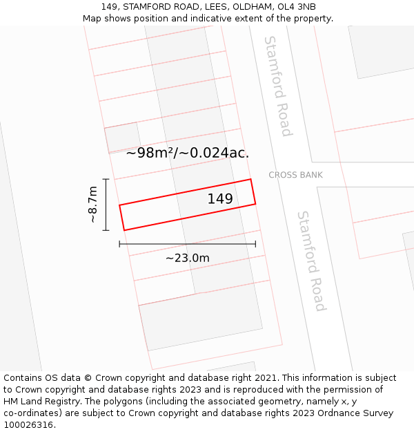 149, STAMFORD ROAD, LEES, OLDHAM, OL4 3NB: Plot and title map