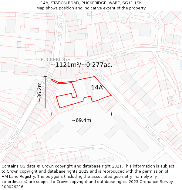 14A, STATION ROAD, PUCKERIDGE, WARE, SG11 1SN: Plot and title map