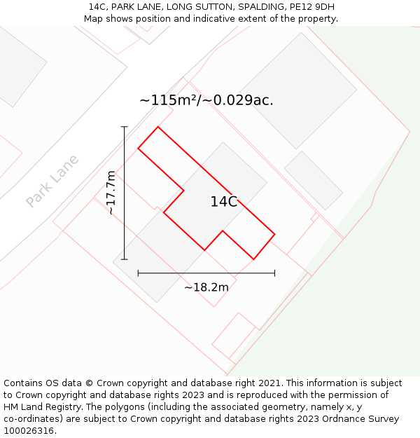 14C, PARK LANE, LONG SUTTON, SPALDING, PE12 9DH: Plot and title map