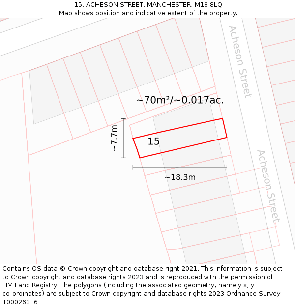 15, ACHESON STREET, MANCHESTER, M18 8LQ: Plot and title map