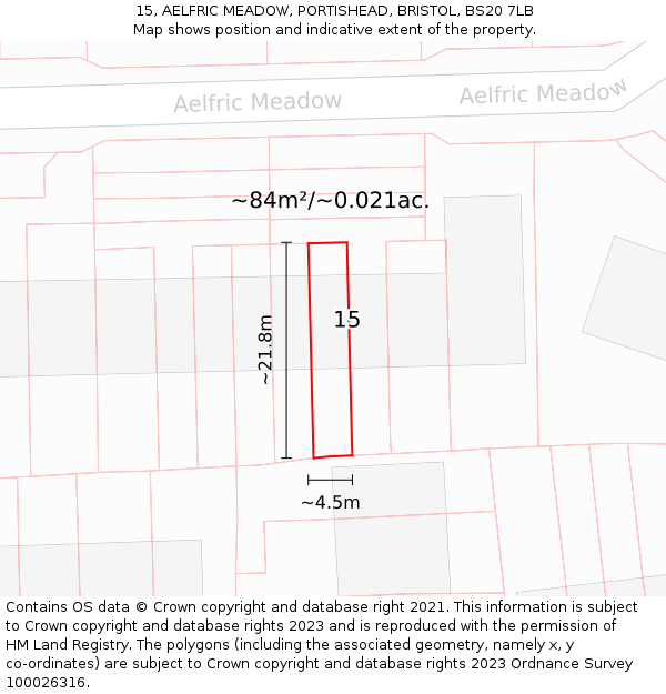 15, AELFRIC MEADOW, PORTISHEAD, BRISTOL, BS20 7LB: Plot and title map