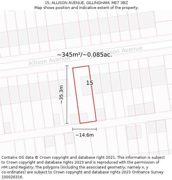 15, ALLISON AVENUE, GILLINGHAM, ME7 3BZ: Plot and title map
