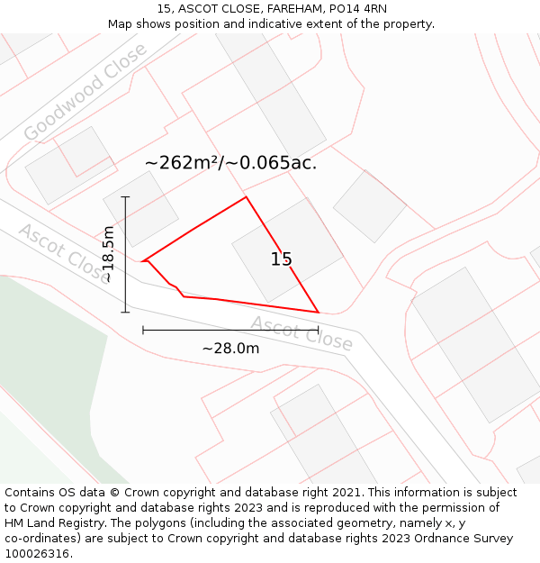 15, ASCOT CLOSE, FAREHAM, PO14 4RN: Plot and title map