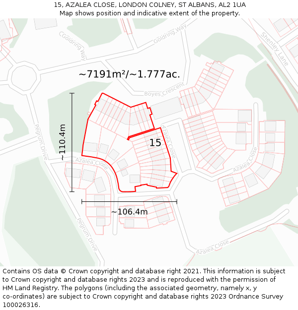 15, AZALEA CLOSE, LONDON COLNEY, ST ALBANS, AL2 1UA: Plot and title map