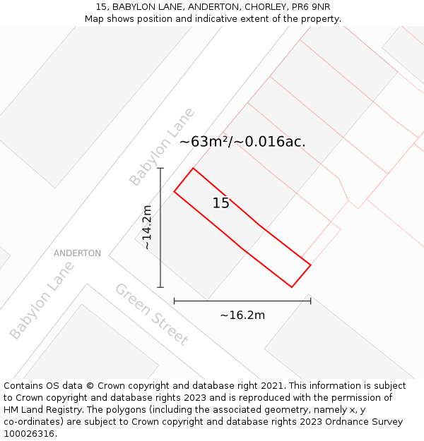 15, BABYLON LANE, ANDERTON, CHORLEY, PR6 9NR: Plot and title map