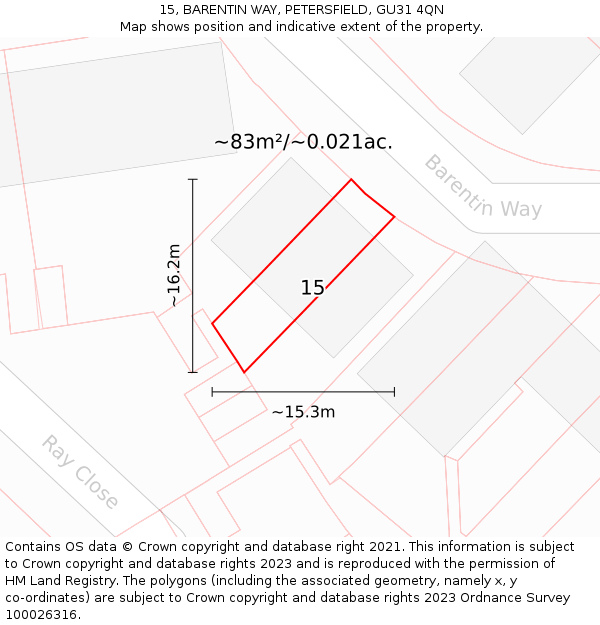 15, BARENTIN WAY, PETERSFIELD, GU31 4QN: Plot and title map