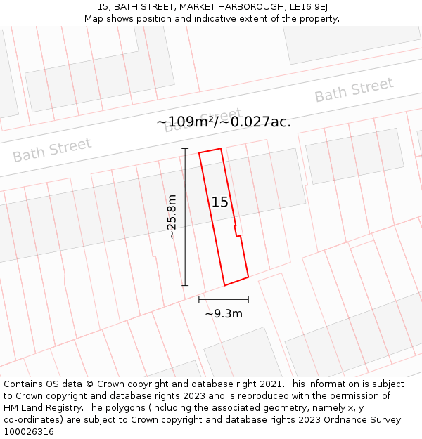 15, BATH STREET, MARKET HARBOROUGH, LE16 9EJ: Plot and title map