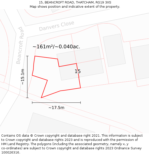 15, BEANCROFT ROAD, THATCHAM, RG19 3XS: Plot and title map