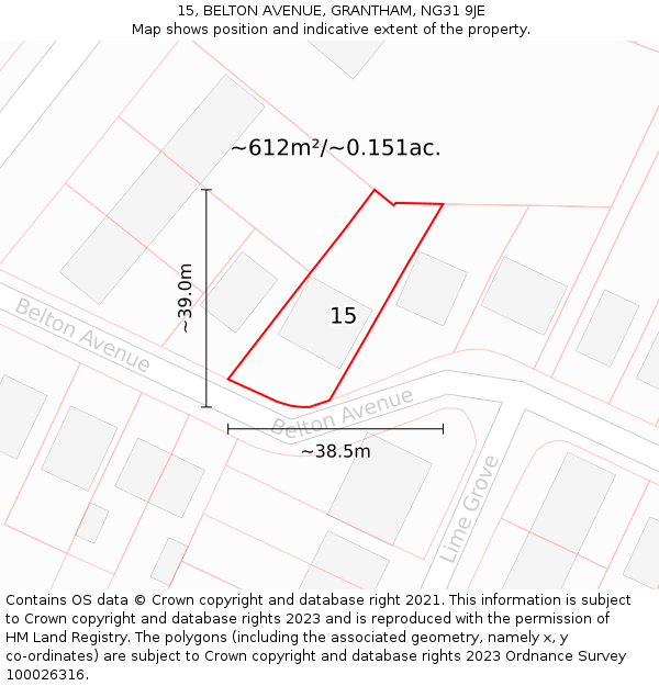 15, BELTON AVENUE, GRANTHAM, NG31 9JE: Plot and title map