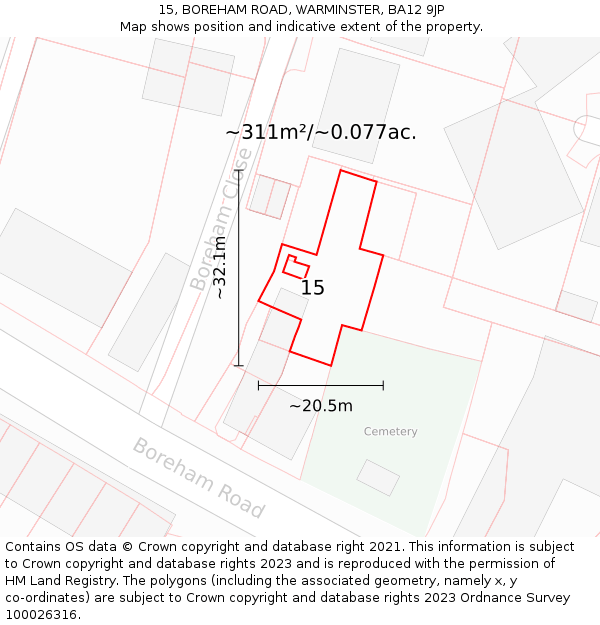 15, BOREHAM ROAD, WARMINSTER, BA12 9JP: Plot and title map