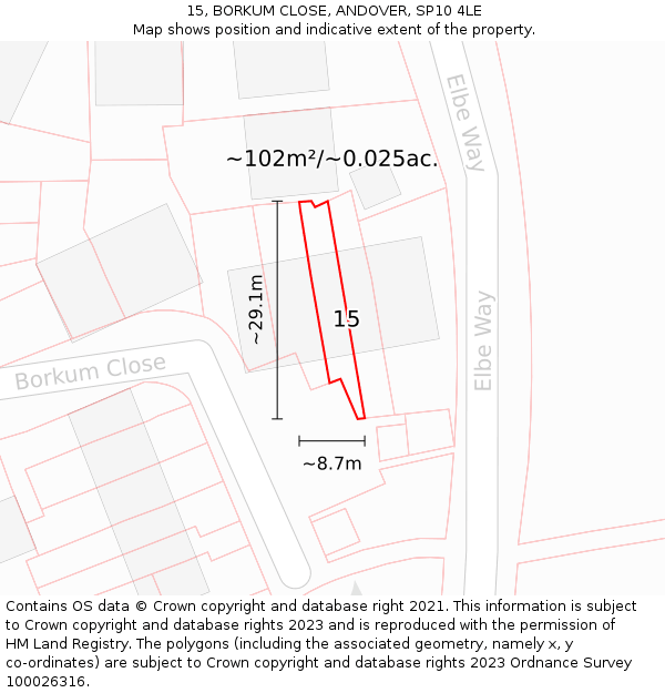 15, BORKUM CLOSE, ANDOVER, SP10 4LE: Plot and title map